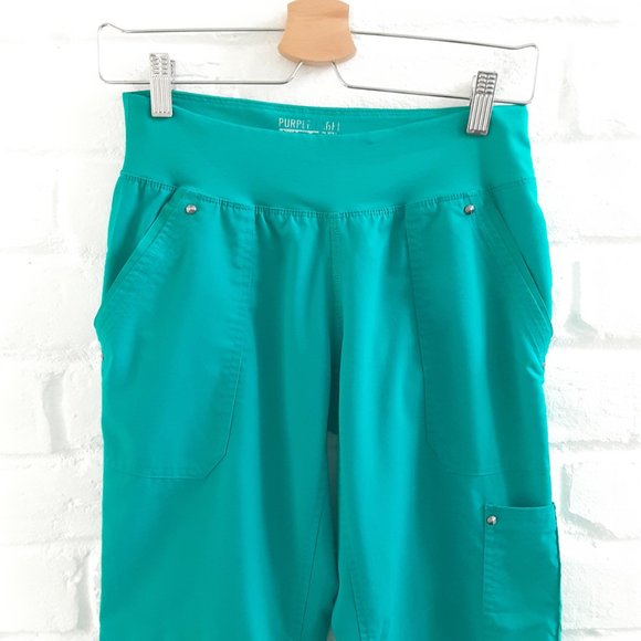 Healing Hands Scrub Pants Womens XS P Teal Turquoise Pockets Stretch Wide Leg - Picture 3 of 7